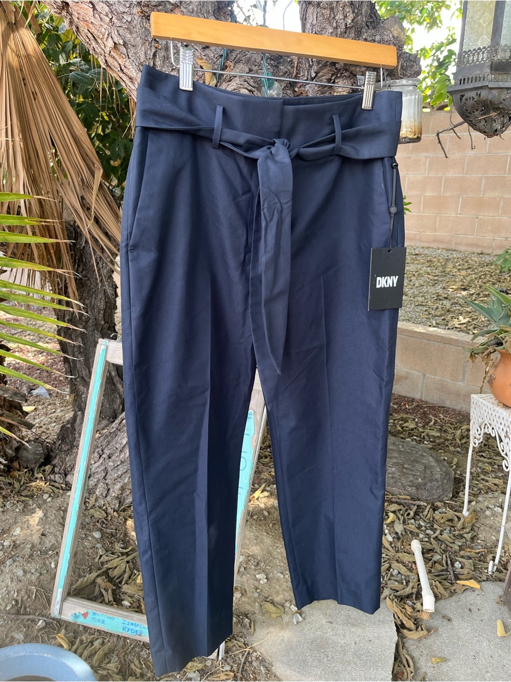 DKNY Navy Tie-Waist Paperbag Trousers